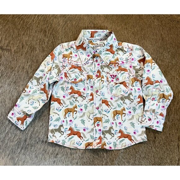 NEW Cowgirl Hardware Toddler Horse Print Snap Shirt